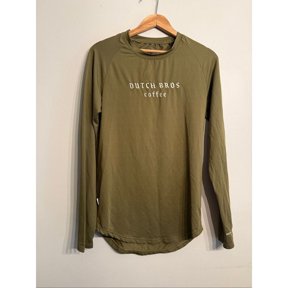 Dutch Bros Coffee Olive Green Round Neck Embroidered Logo Long Sleeve Tee Small